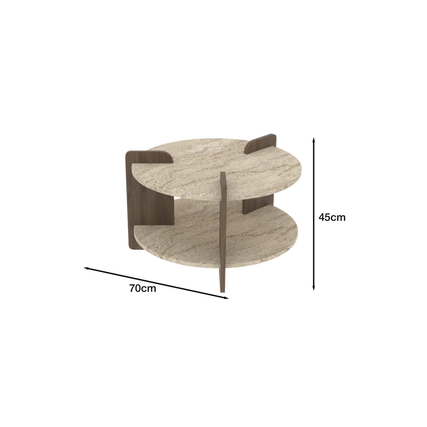 Masă de cafea PURO, Ø 70 cm, bej/nuc