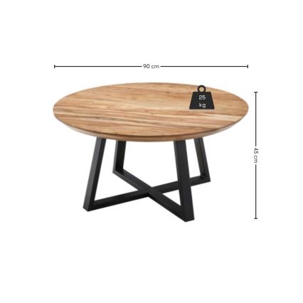 Masă de cafea RIVA, Ø 90 cm, salcâm/negru