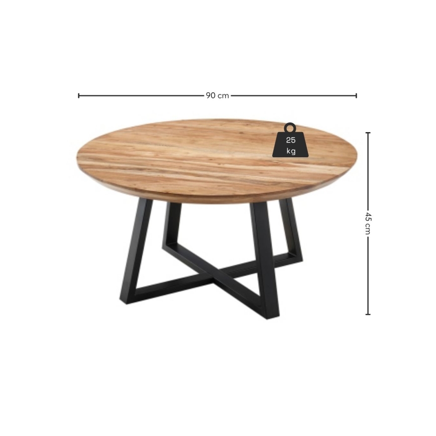 Masă de cafea RIVA, Ø 90 cm, salcâm/negru