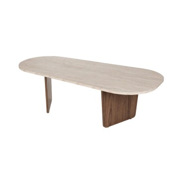 Masă de cafea ROND 130x65 cm travertin/nuc