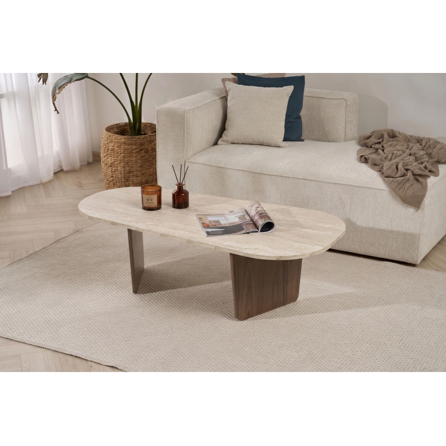 Masă de cafea ROND 130x65 cm travertin/nuc