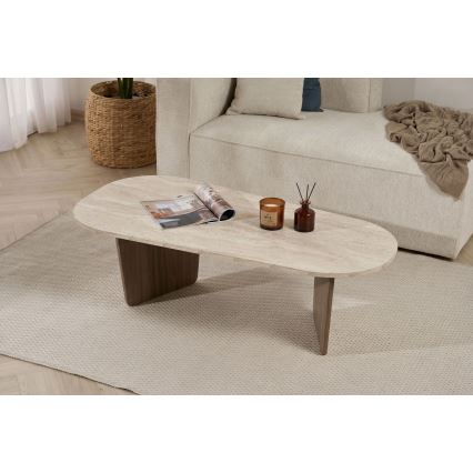 Masă de cafea ROND 130x65 cm travertin/nuc