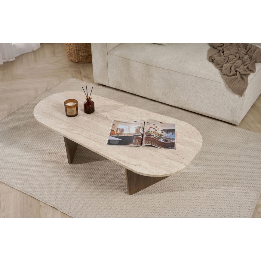 Masă de cafea ROND 130x65 cm travertin/nuc