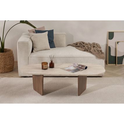 Masă de cafea ROND 130x65 cm travertin/nuc
