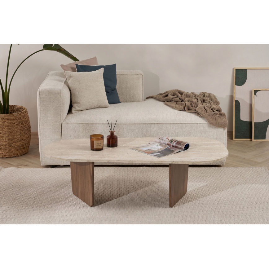 Masă de cafea ROND 130x65 cm travertin/nuc