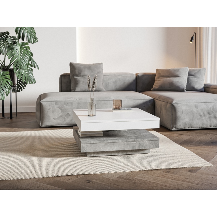 Masă de cafea TIMO alb/gri, aspect beton