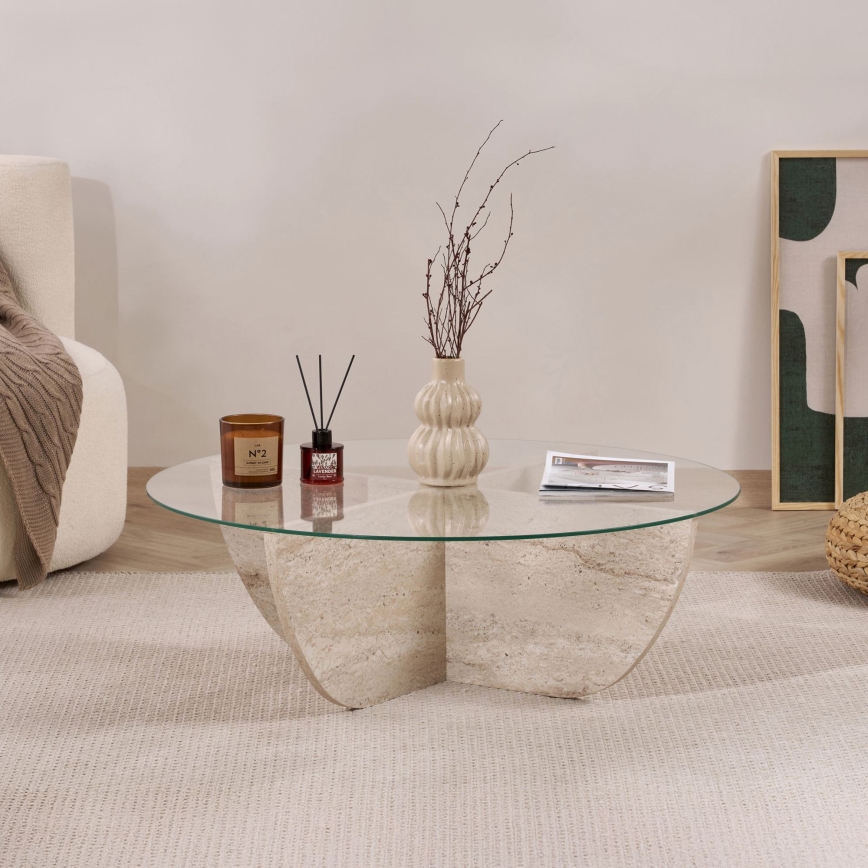 Masă de cafea VERE, Ø 90 cm, bej/transparentă