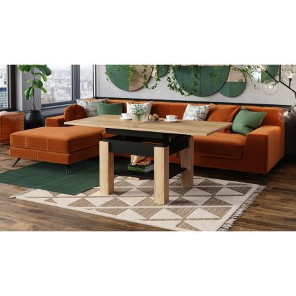 Masă de centru extensibilă cu blat rabatabil CALEB 75/150x75 cm stejar craft/negru