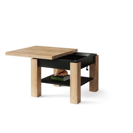 Masă de centru extensibilă cu blat rabatabil CALEB 75/150x75 cm stejar craft/negru
