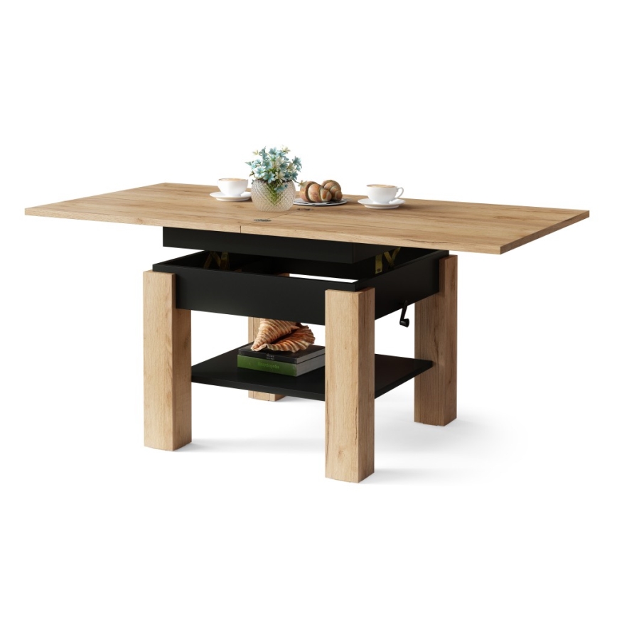 Masă de centru extensibilă cu blat rabatabil CALEB 75/150x75 cm stejar craft/negru