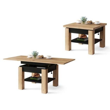 Masă de centru extensibilă cu blat rabatabil CALEB 75/150x75 cm stejar craft/negru