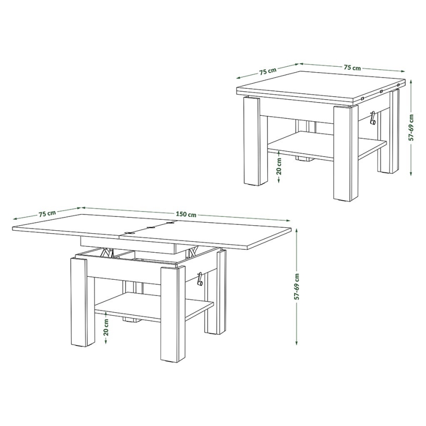 Masă de centru extensibilă cu blat rabatabil CALEB 75/150x75 cm stejar craft/negru