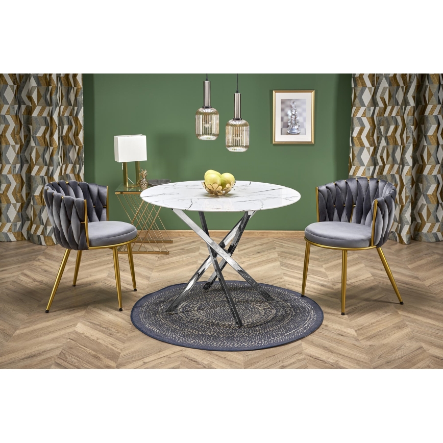 Masă de dining ESTEN, 100 cm, alb/argintiu