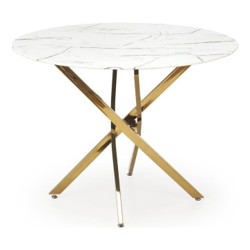Masă de dining ESTEN 100 cm alb/auriu
