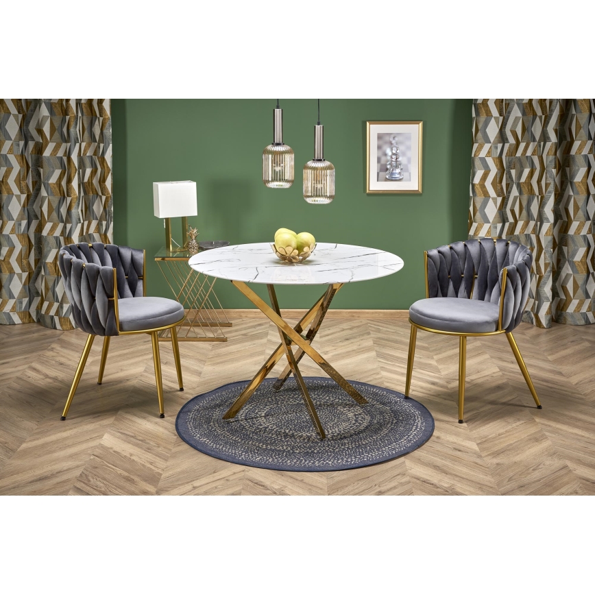 Masă de dining ESTEN 100 cm alb/auriu