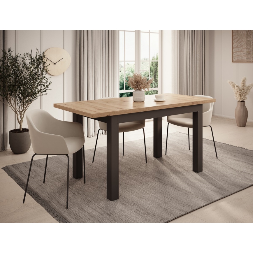 Masă de dining extensibilă DOO 120/160 x 75 cm, stejar Artisan/negru