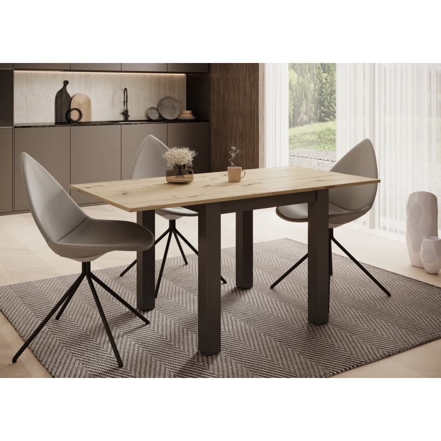 Masă de dining extensibilă ZARO, 80/160 x 80 cm, stejar artisan/negru