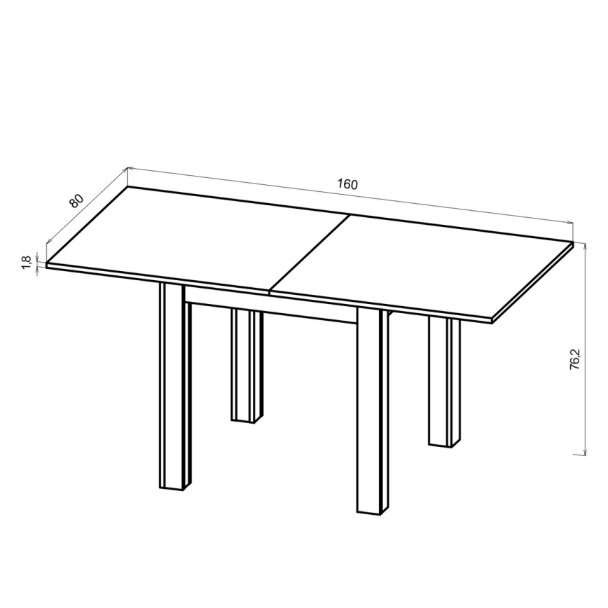 Masă de dining extensibilă ZARO, 80/160 x 80 cm, stejar artisan/negru