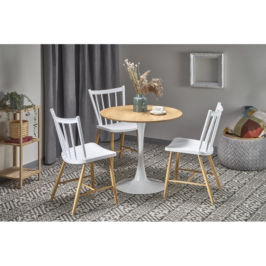 Masă de dining LUGI Ø 80 cm, maro/albă