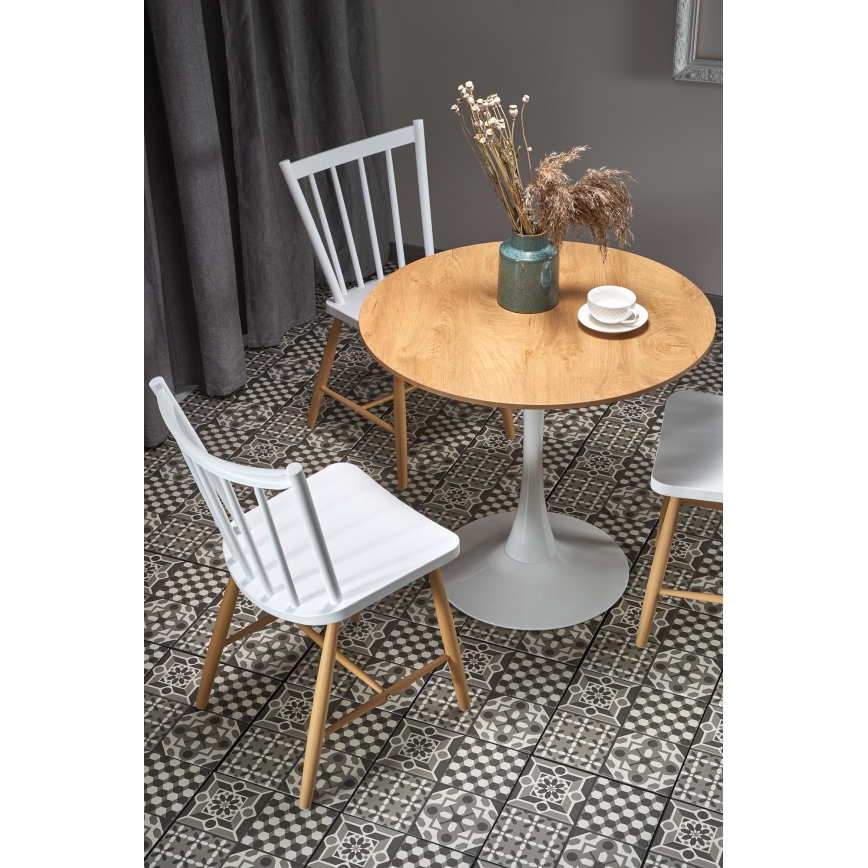 Masă de dining LUGI Ø 80 cm, maro/albă