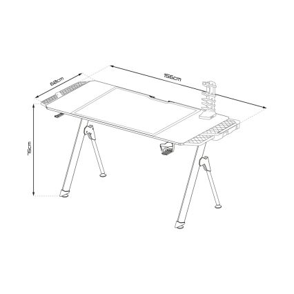 Masă de joc FALCON cu iluminare LED RGB, 156x60 cm, negru