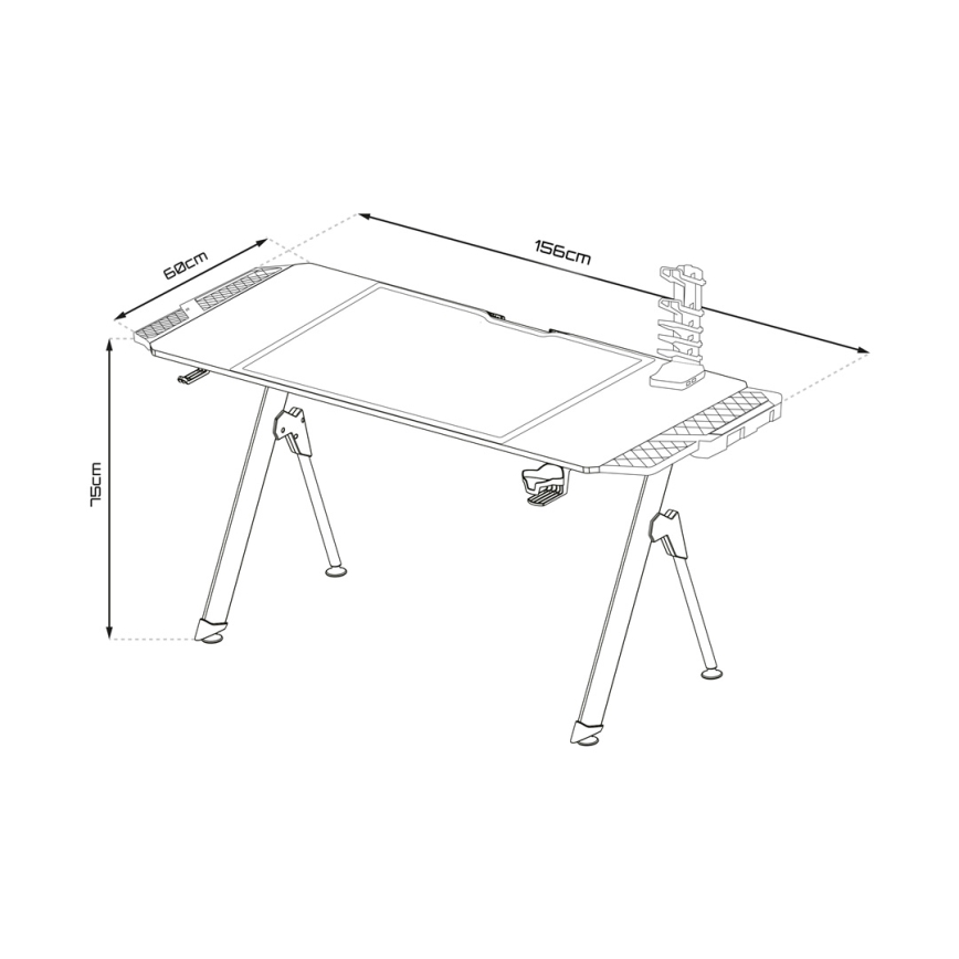 Masă de joc FALCON cu iluminare LED RGB, 156x60 cm, negru