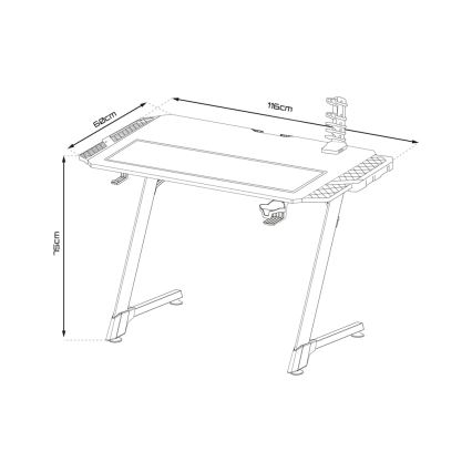 Masă de joc SNAKE cu iluminare LED RGB, 100x60 cm, negru