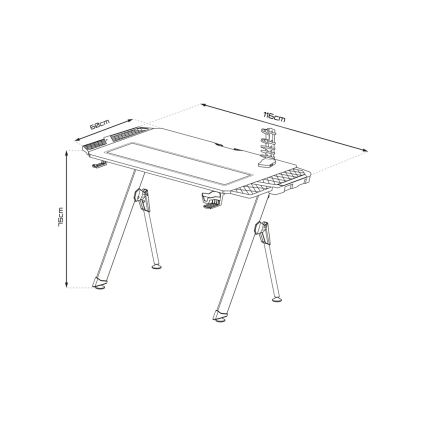 Masă de joc FALCON cu iluminare LED RGB, 116x60 cm, negru