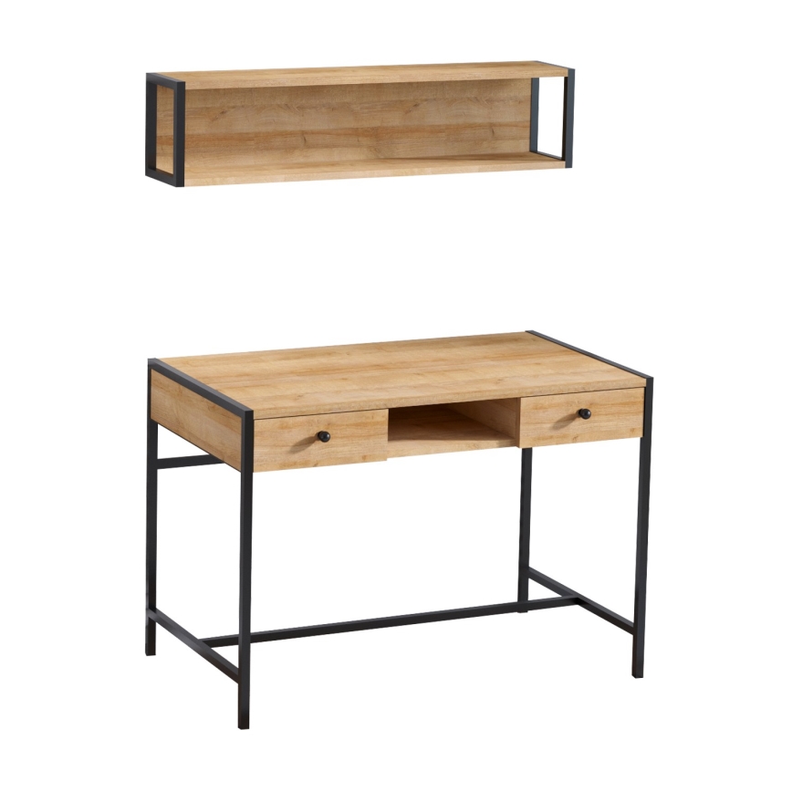 Masă de lucru PENA 72x100 cm + etajeră de perete 24x100 cm maro/neagră