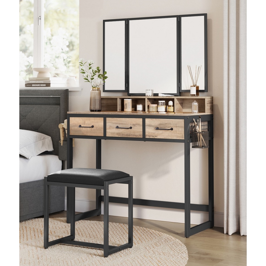 Masă de toaletă cu taburet FLORA, 28,6x42 cm, maro/negru