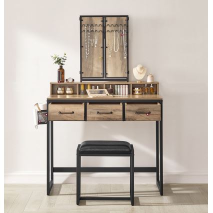 Masă de toaletă cu taburet FLORA, 28,6x42 cm, maro/negru