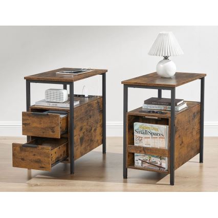 Masă laterală ROD cu prize integrate și porturi USB, maro/negru