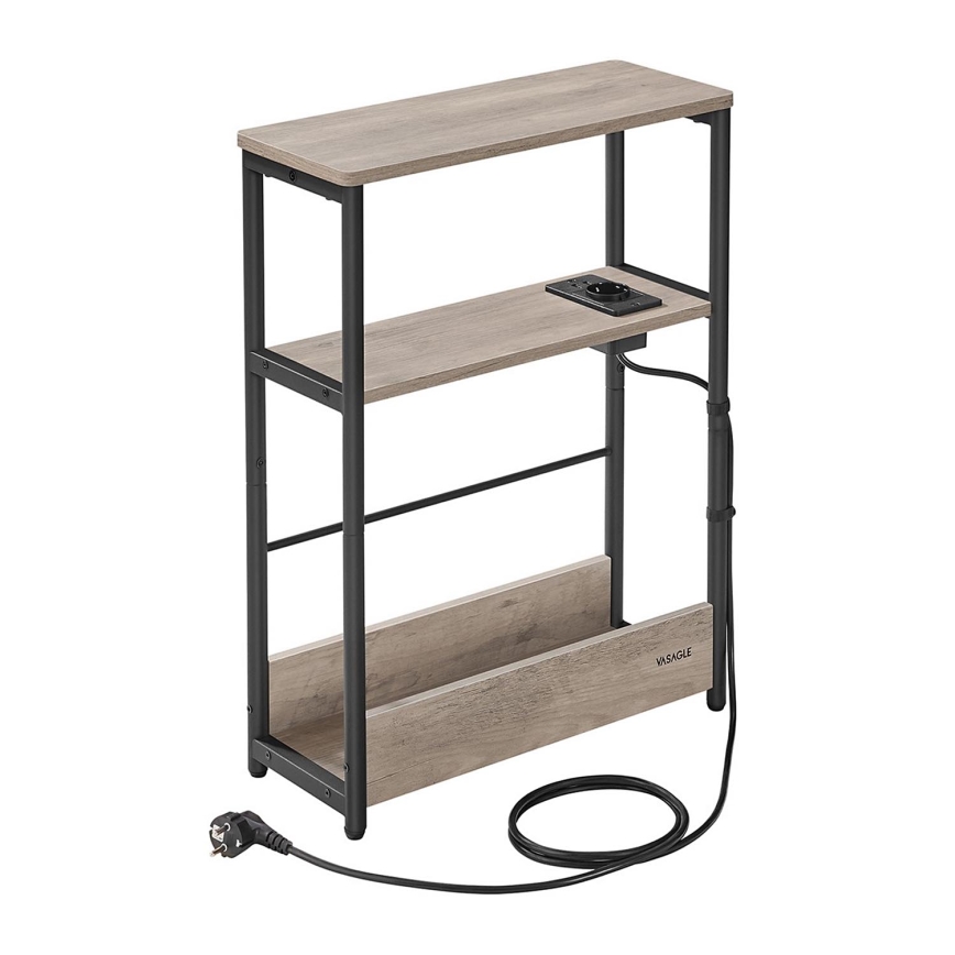 Masă laterală ROD, maro/negru, cu priză încorporată și porturi USB