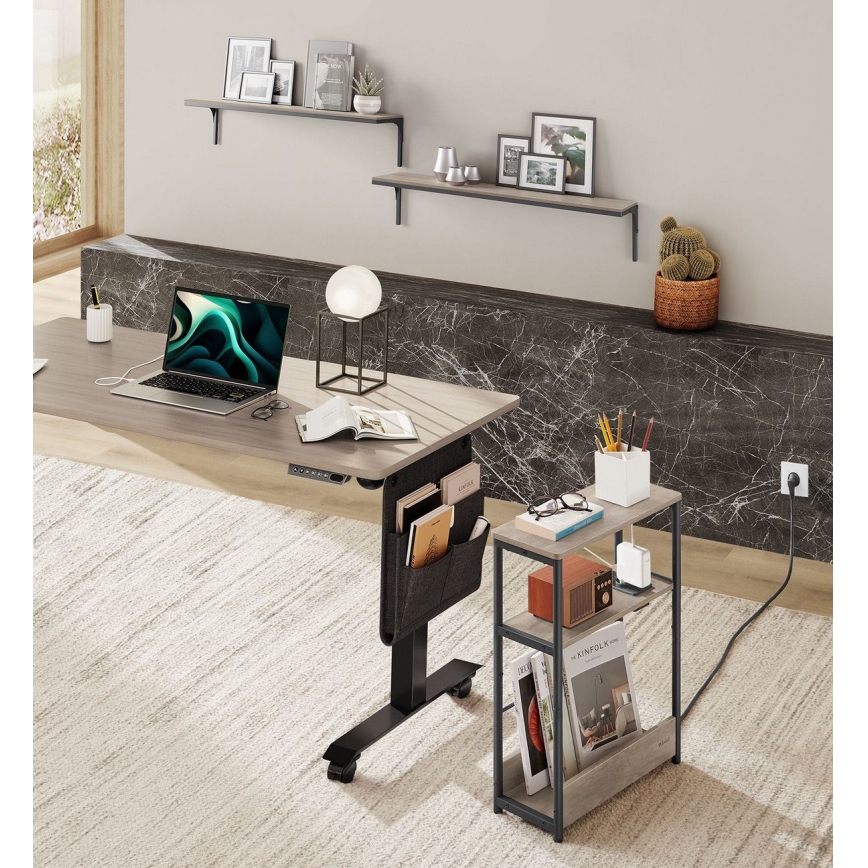 Masă laterală ROD, maro/negru, cu priză încorporată și porturi USB