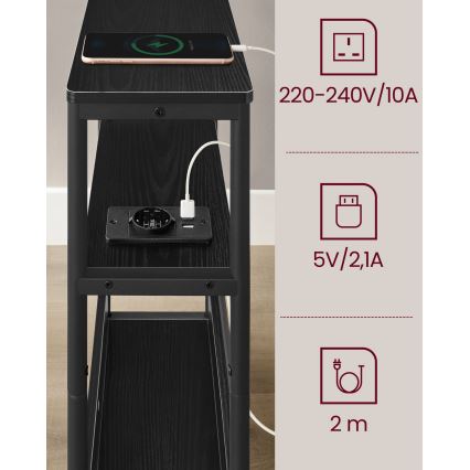 Masă laterală ROD, neagră, cu priză încorporată și porturi USB