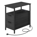 Masă laterală ROD, neagră, cu prize și porturi USB încorporate