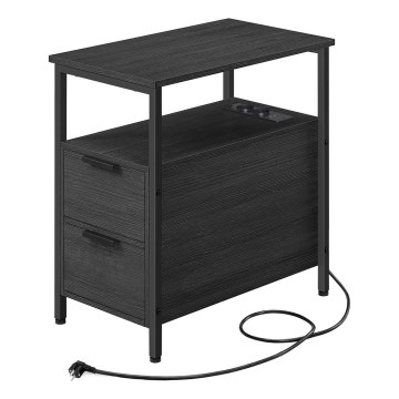 Masă laterală ROD, neagră, cu prize și porturi USB încorporate