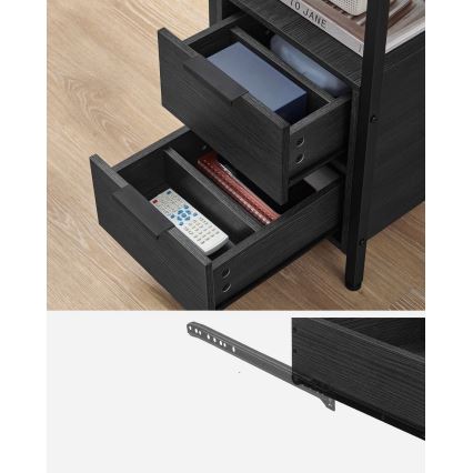 Masă laterală ROD, neagră, cu prize și porturi USB încorporate