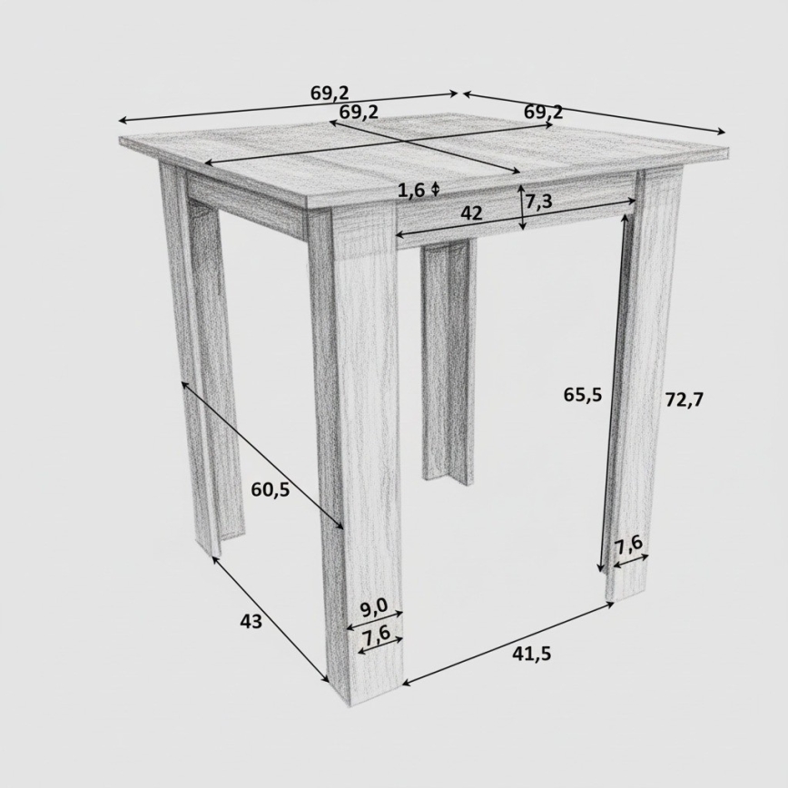 Masă pătrată de sufragerie LEVI stejar