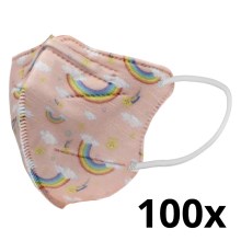 Mască de protecție respiratorie de mărime pentru copii FFP2 Kids NR CE 0370 roz curcubeu 100 buc.