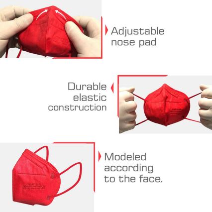 Mască de protecție respiratorie de mărime pentru copii FFP2 ROSIMASK MR-12 NR roșie 50 buc.