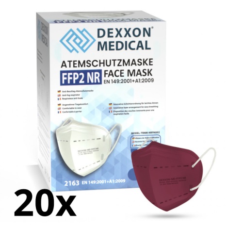 Mască de protecție respiratorie DEXXON MEDICAL FFP2 NR roșu-vin 20 buc.