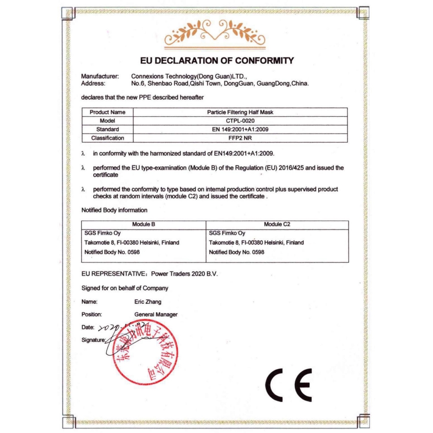 Mască de protecție respiratorie FFP2 NR / KN95 neagră Media Sanex 100 buc.