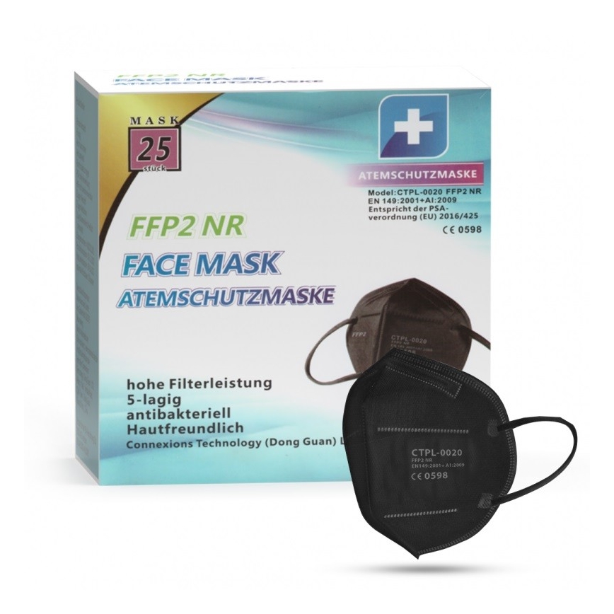 Mască de protecție respiratorie FFP2 NR / KN95 neagră Media Sanex 100 buc.