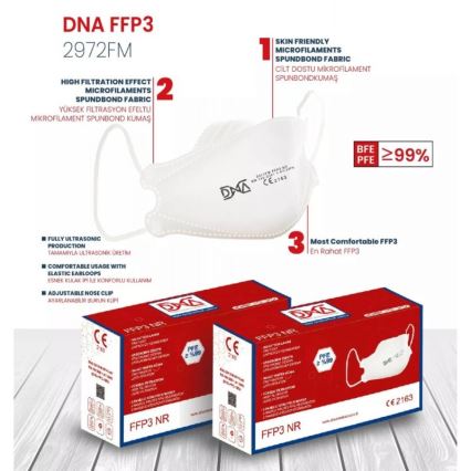 Mască de protecție respiratorie FFP3 NR CE 2163 Medical DNA 1 buc.