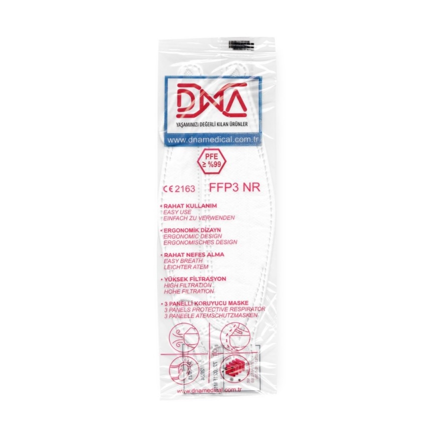 Mască de protecție respiratorie FFP3 NR CE 2163 Medical DNA 1 buc.