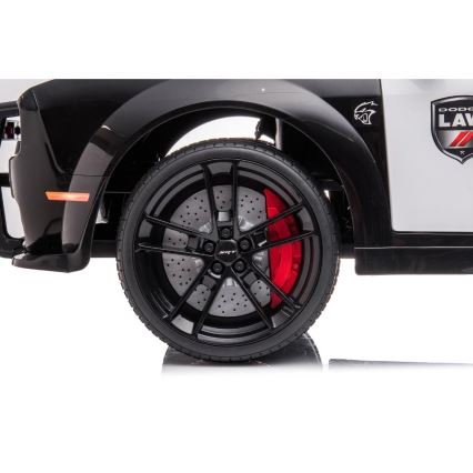 Mașinuță electrică de poliție Dodge Challenger 50W/4500 mAh negru/alb