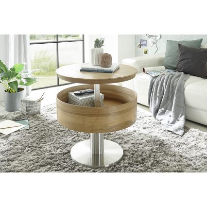 Măsuță de cafea ELEMENT cu blat rabatabil, Ø 60 cm, stejar/argintiu