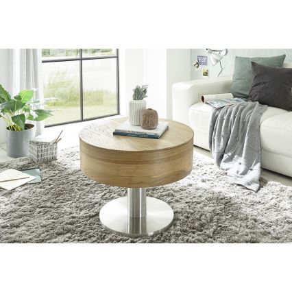Măsuță de cafea ELEMENT cu blat rabatabil, Ø 60 cm, stejar/argintiu