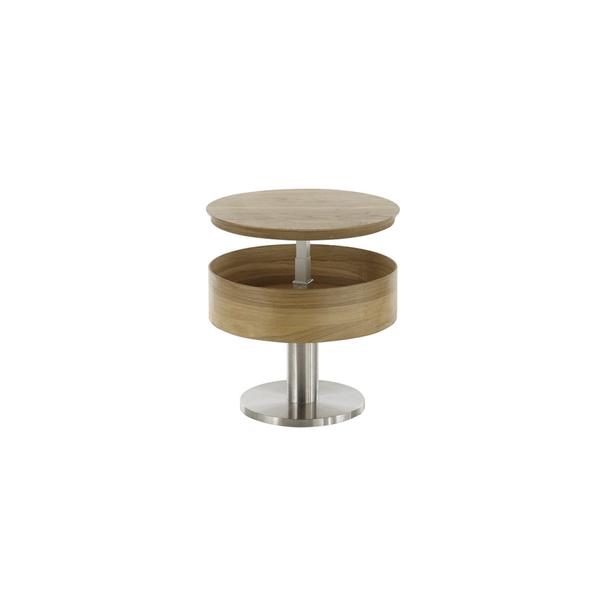Măsuță de cafea ELEMENT cu blat rabatabil, Ø 60 cm, stejar/argintiu